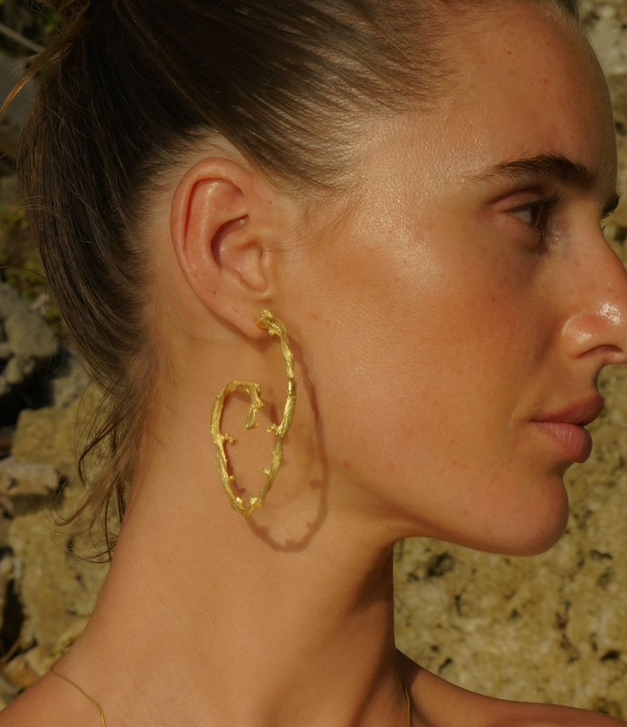 Seaweed spiral hoops- Gold Vermeil